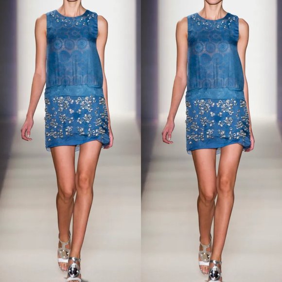 Vanessa Bruno Mini Dress Ring and Crytal Embellished Sz 38 in Blue - Picture 1 of 11